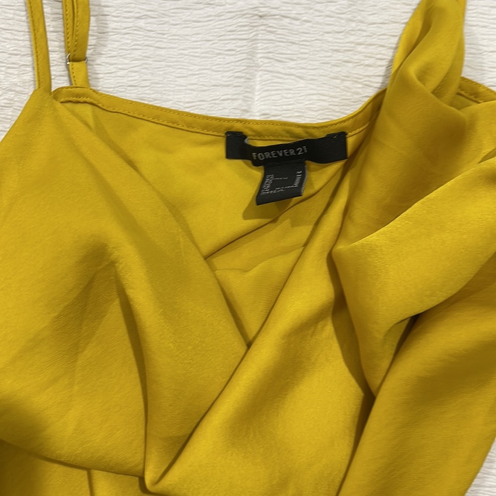 Satin Slip Dress in Mustard Yellow - Picture 2 of 3